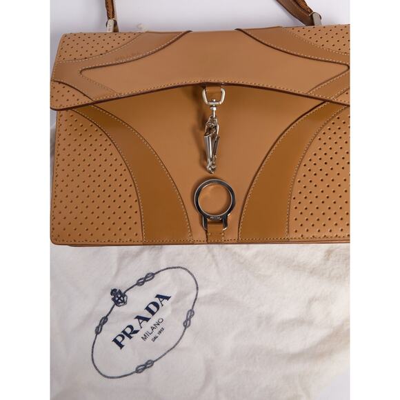 Prada Beige Perforated Top Handle Bag - Picture 9 of 11